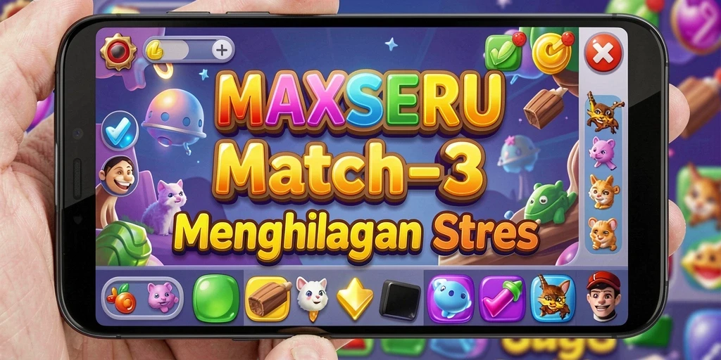 Tampilan gameplay MAXSERU dengan efek visual yang menarik.
