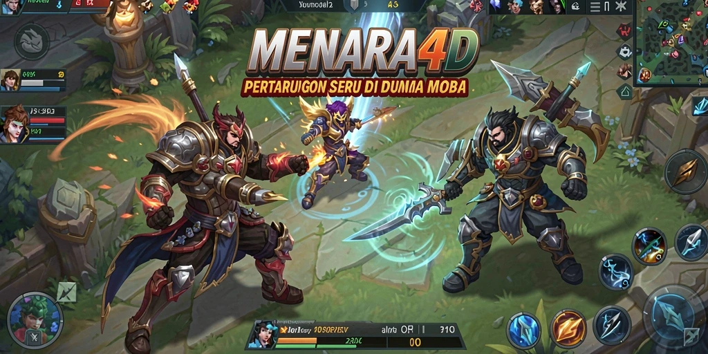 Tangkapan layar utama MENARA4D menampilkan aksi MOBA yang mendebarkan.