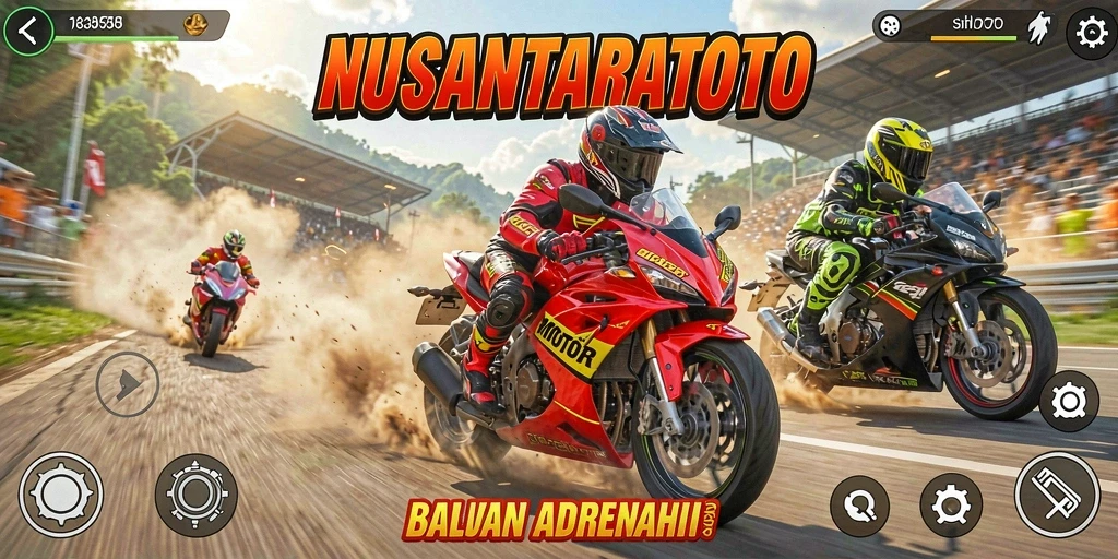 Gameplay seru dalam NUSANTARATOTO dengan balapan motor yang intens.